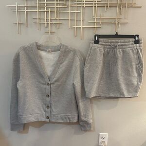 Gray Button-Up Cardigan and Shorts Set